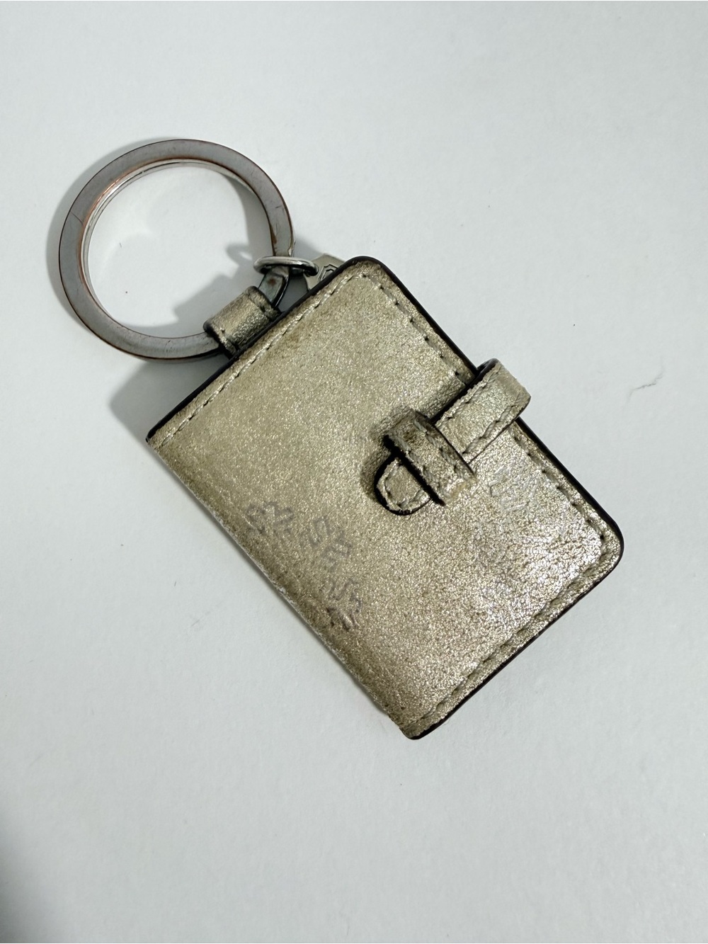 Vintage Y2K Coach Metallic Gold Leather Snowflake Picture Keychain Bag Charm